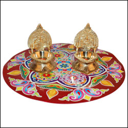 "Rangoli Sticker , 2 Kamakshi Brass Diyas - Click here to View more details about this Product